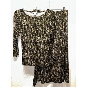 Appleseeds 2 pc Set Womans Small Black Beige Skirt & Blouse Career Comfort